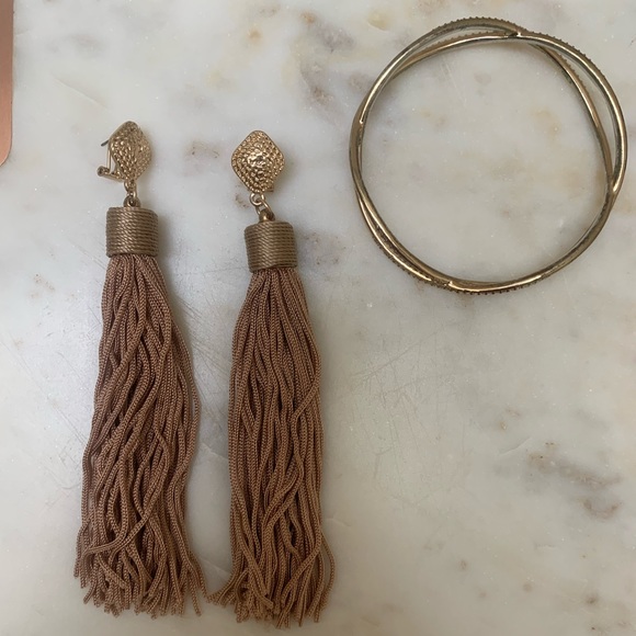 2 for 1 fringe drop earrings and gold bangle! - Picture 1 of 6